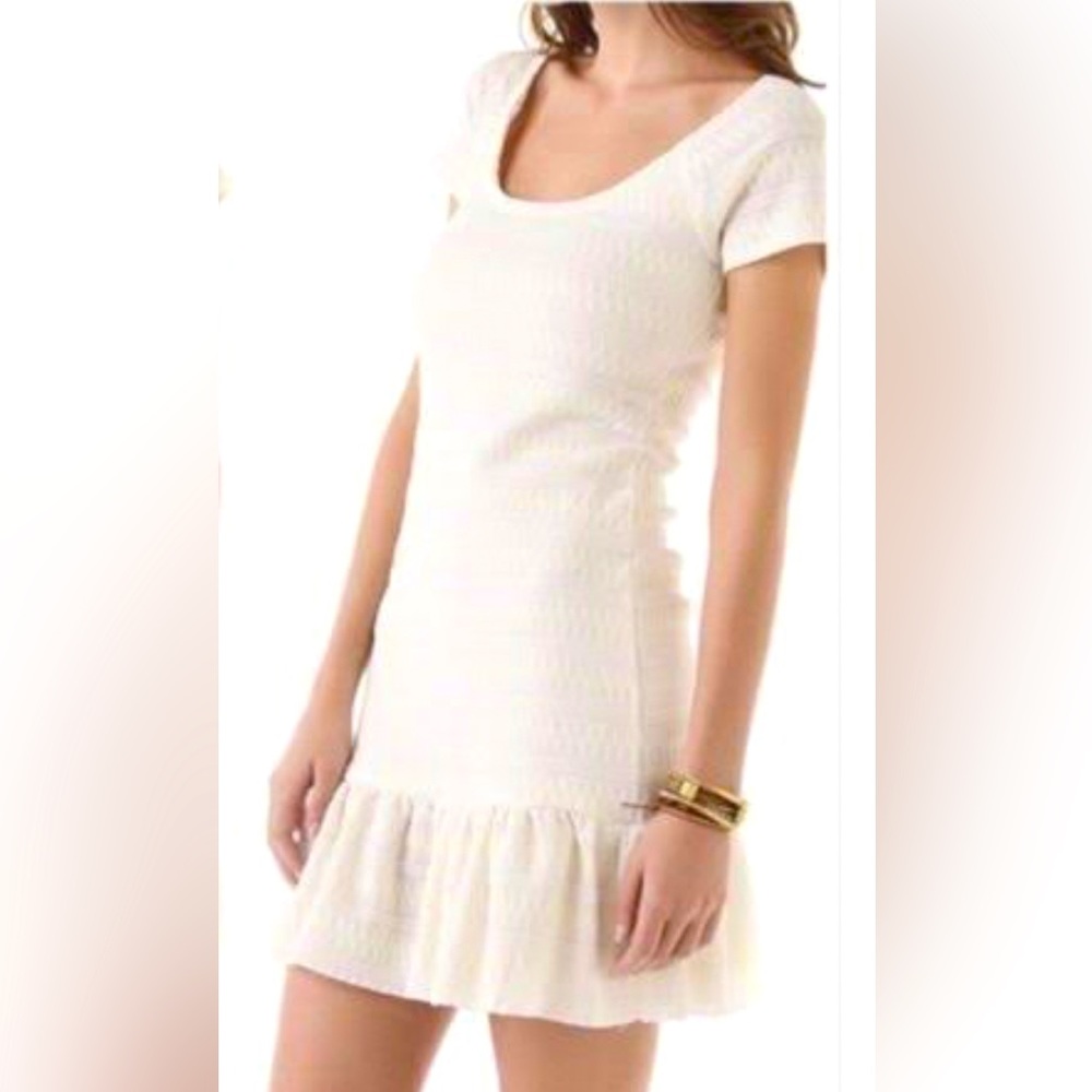 Free People Ivory Textured Knit Ruffle Hem Mini Dress Size S/P